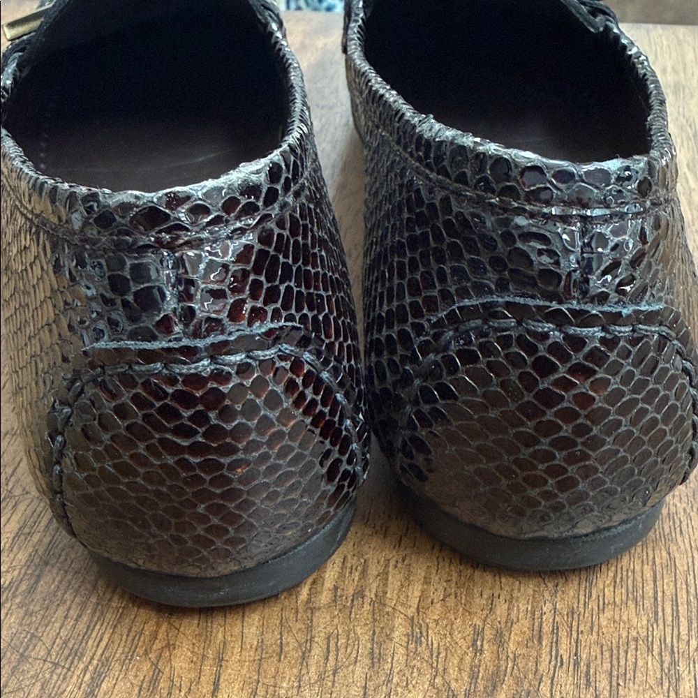 Stuart Weitzman Brown Snake-Embossed Loafers with Gold Buckle - Picture 10 of 10